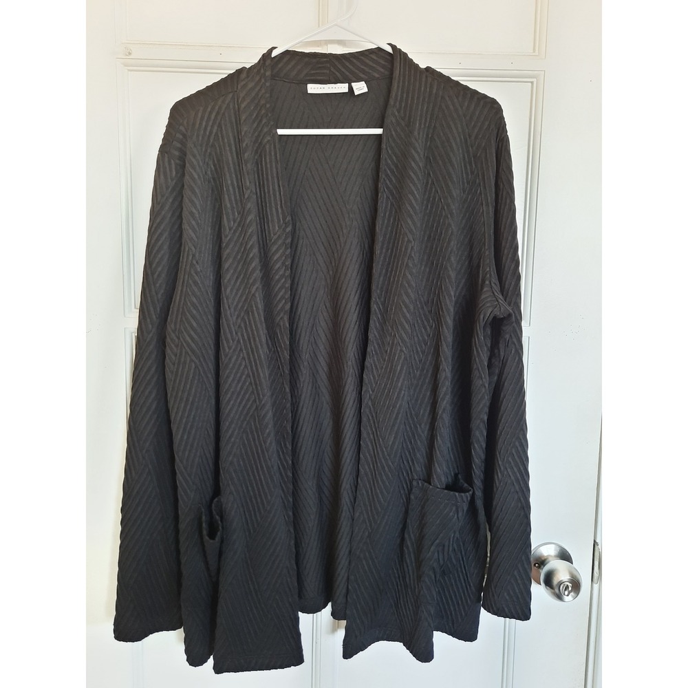 Susan Graver Women's XL Herringbone Shrug-Over Stretch Sweater Pocket Polyester‎